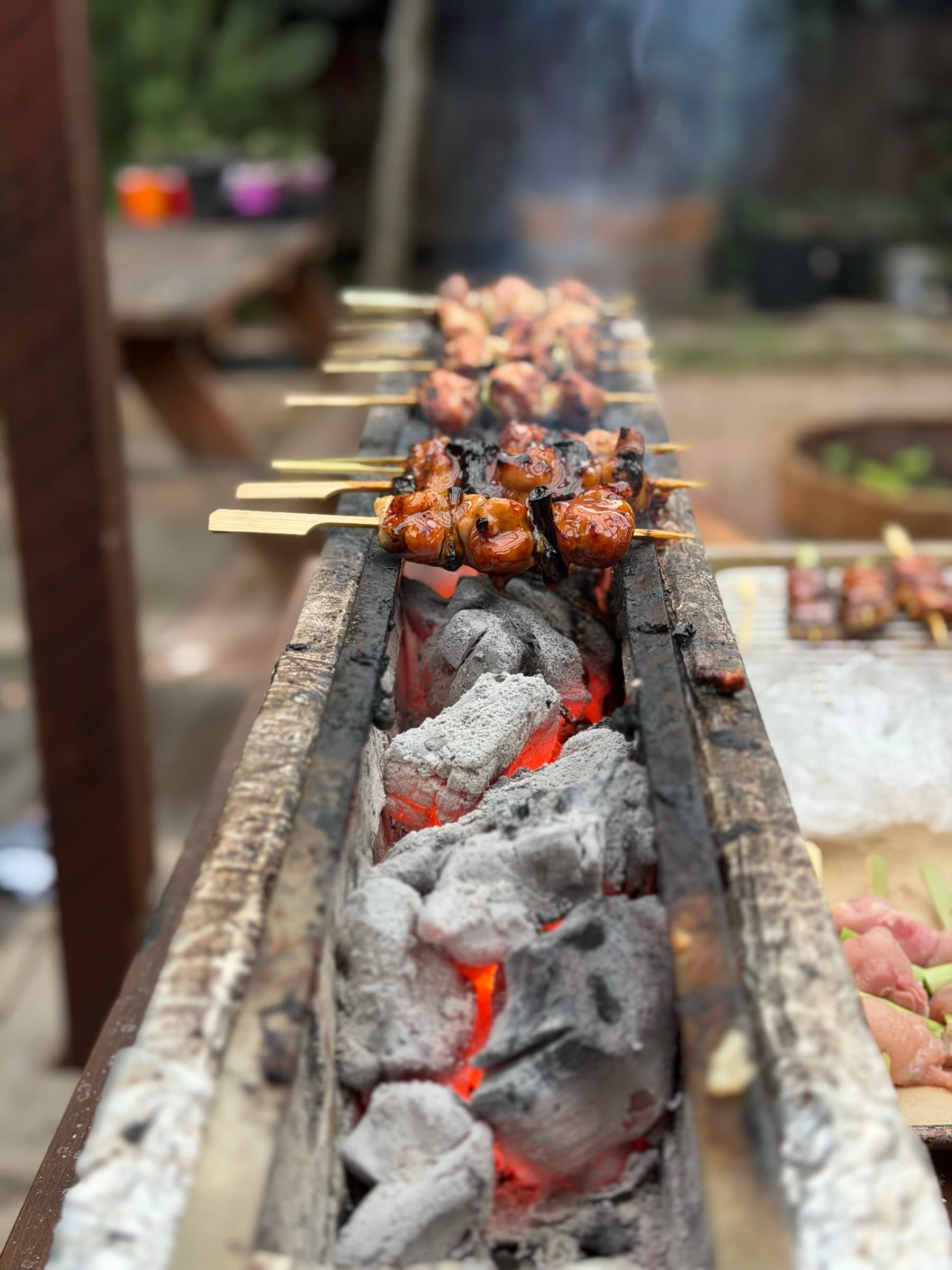 Our skewers glazed with tare and charring over white-hot binchotan